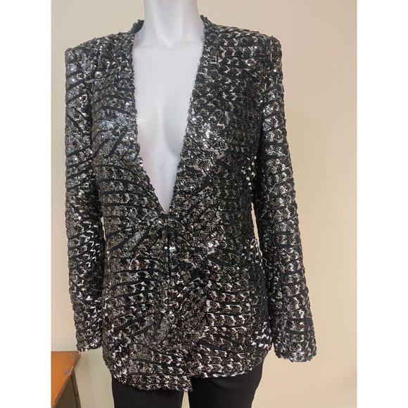 ZARA BASIC Black Sequin Embroidered Blazer Jacket - Size Medium - Picture 6 of 8